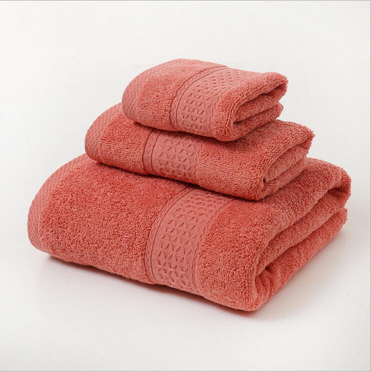 Pure Cotton Plain Broken Covers Long-staple Three-piece Suit Bath Towel - One Red Hill
